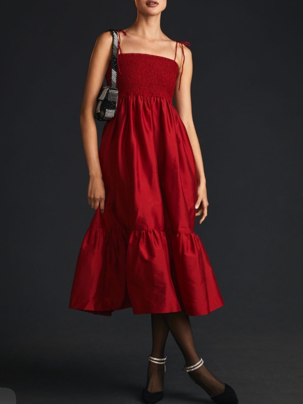 Anthropologie Dhruv Kapoor Red Smocked Cerise Dress